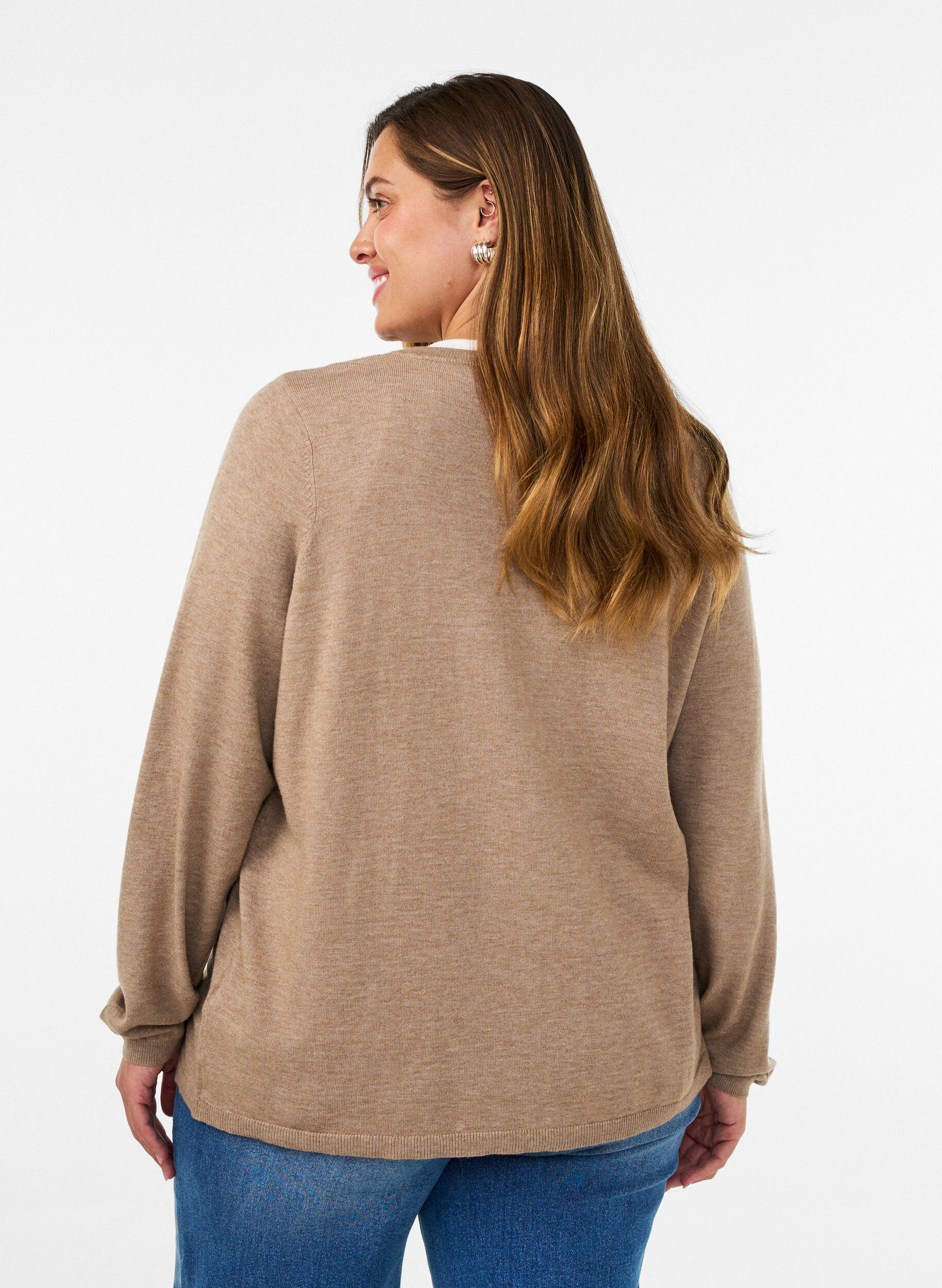ZizzifashionCardigan with round buttons, Beige, Model image number 2