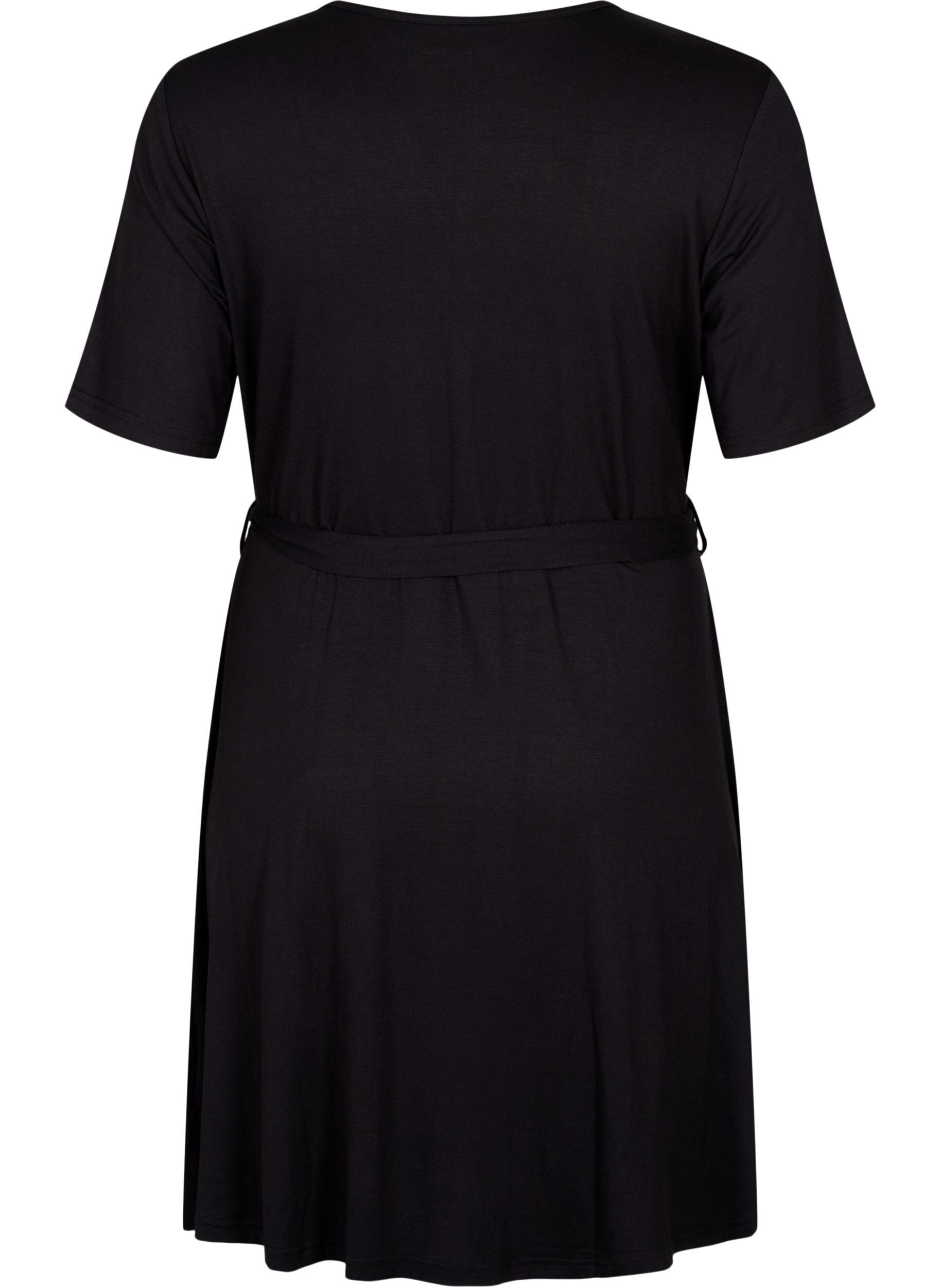Zizzifashion Wrap dress in viscose with short sleeves, Black, Packshot image number 1