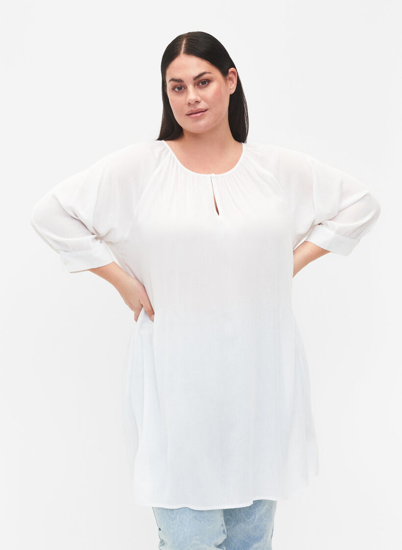 Viscose tunic with 3/4 sleeves, White, Model image number 0