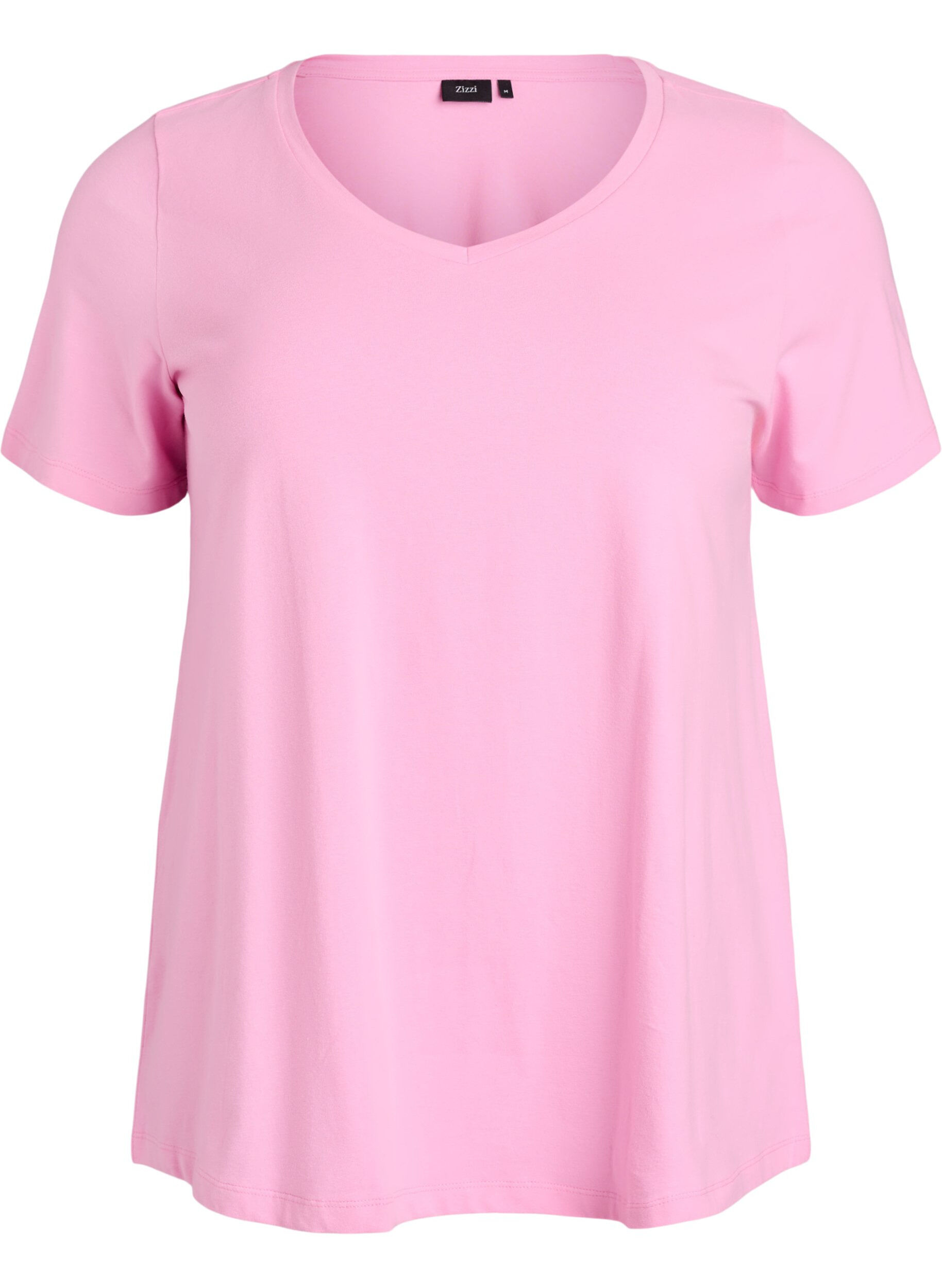 ZizzifashionSolid-coloured basic cotton T-shirt, Pink, Packshot image number 0