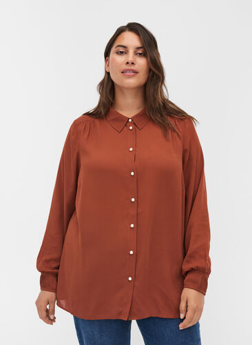 Shirt with plissé and pearl buttons, Sequoia, Model image number 0