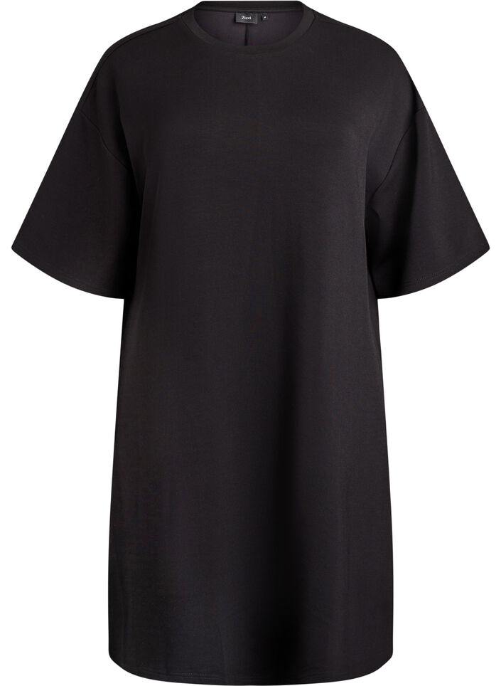 T-shirt dress in jersey with side slits, Black, Packshot image number 0