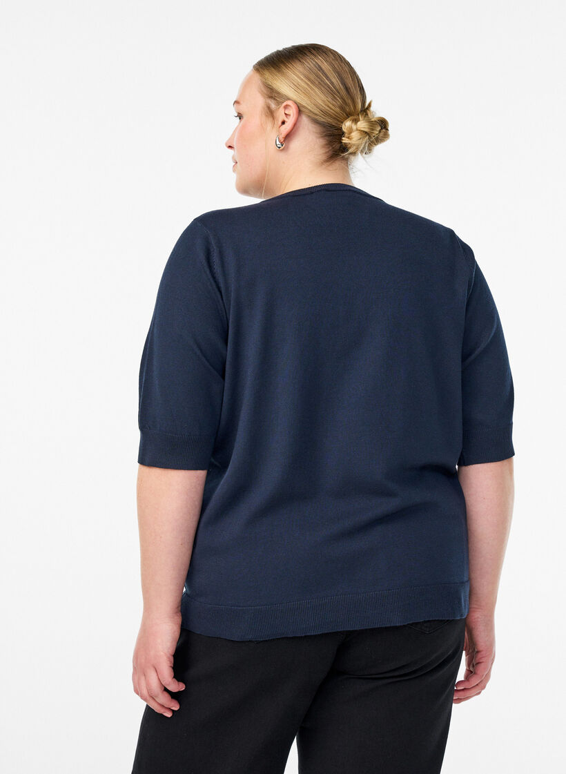 FLASH - Fine-knit blouse with short sleeves, Blue, Model image number 2