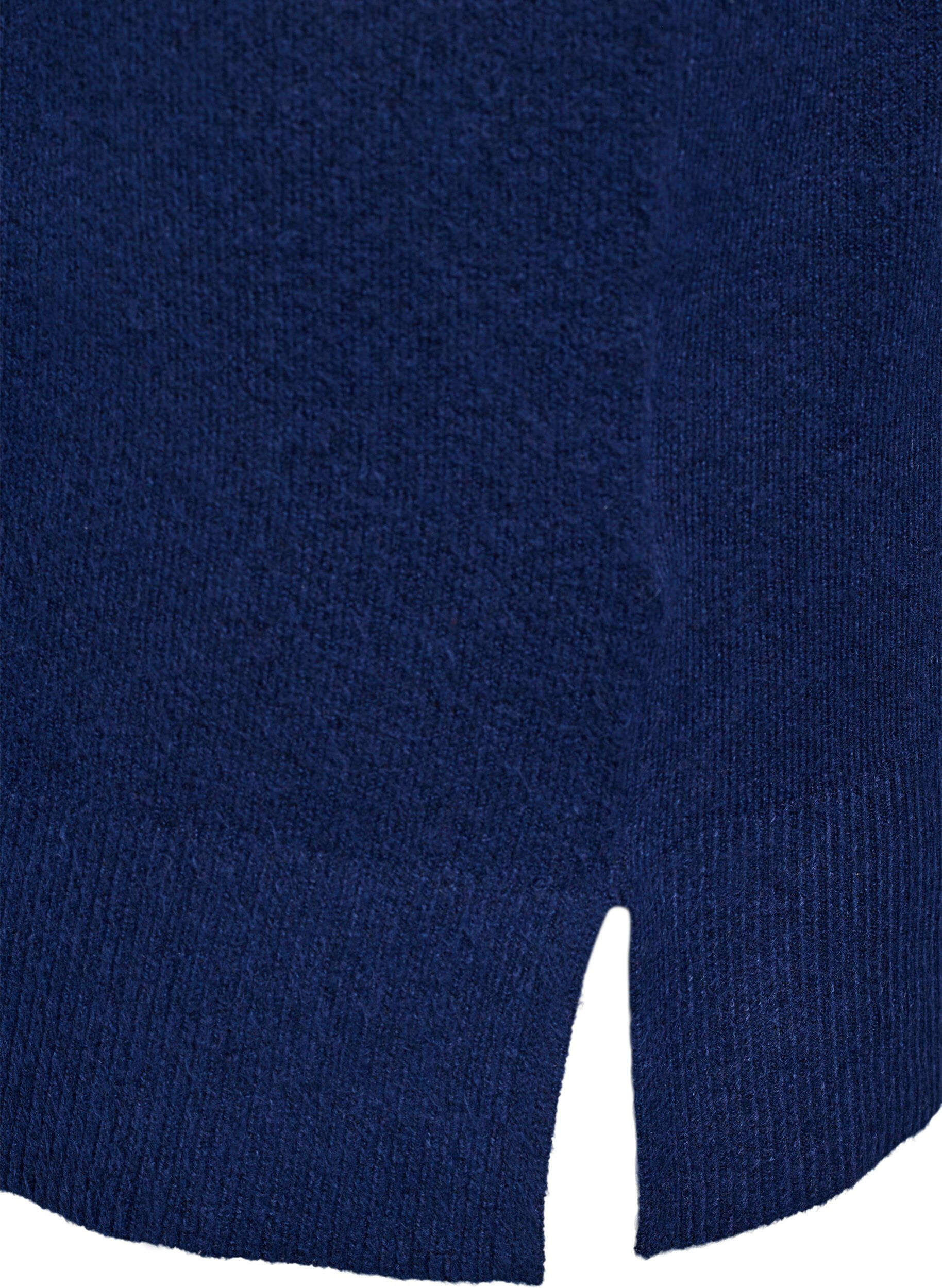 Zizzifashion Short knitted dress with wavy hem and slits, Blue, Packshot image number 3