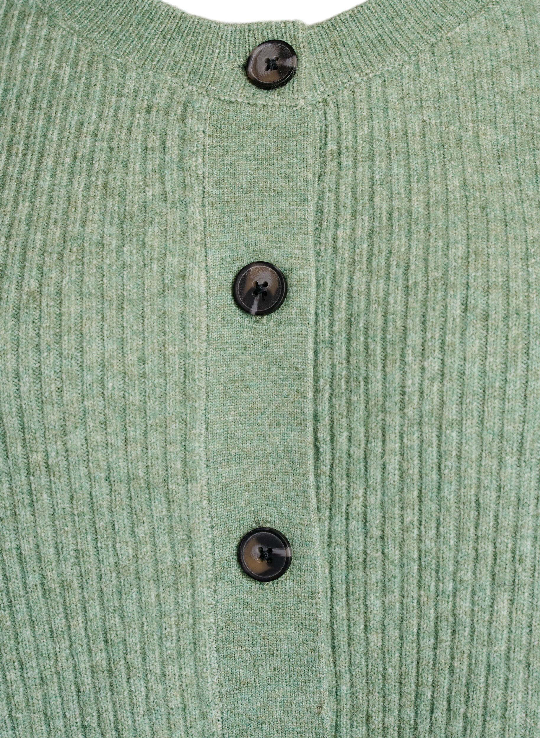 Zizzifashion Rib knit cardigan with buttons, Green, Packshot image number 2