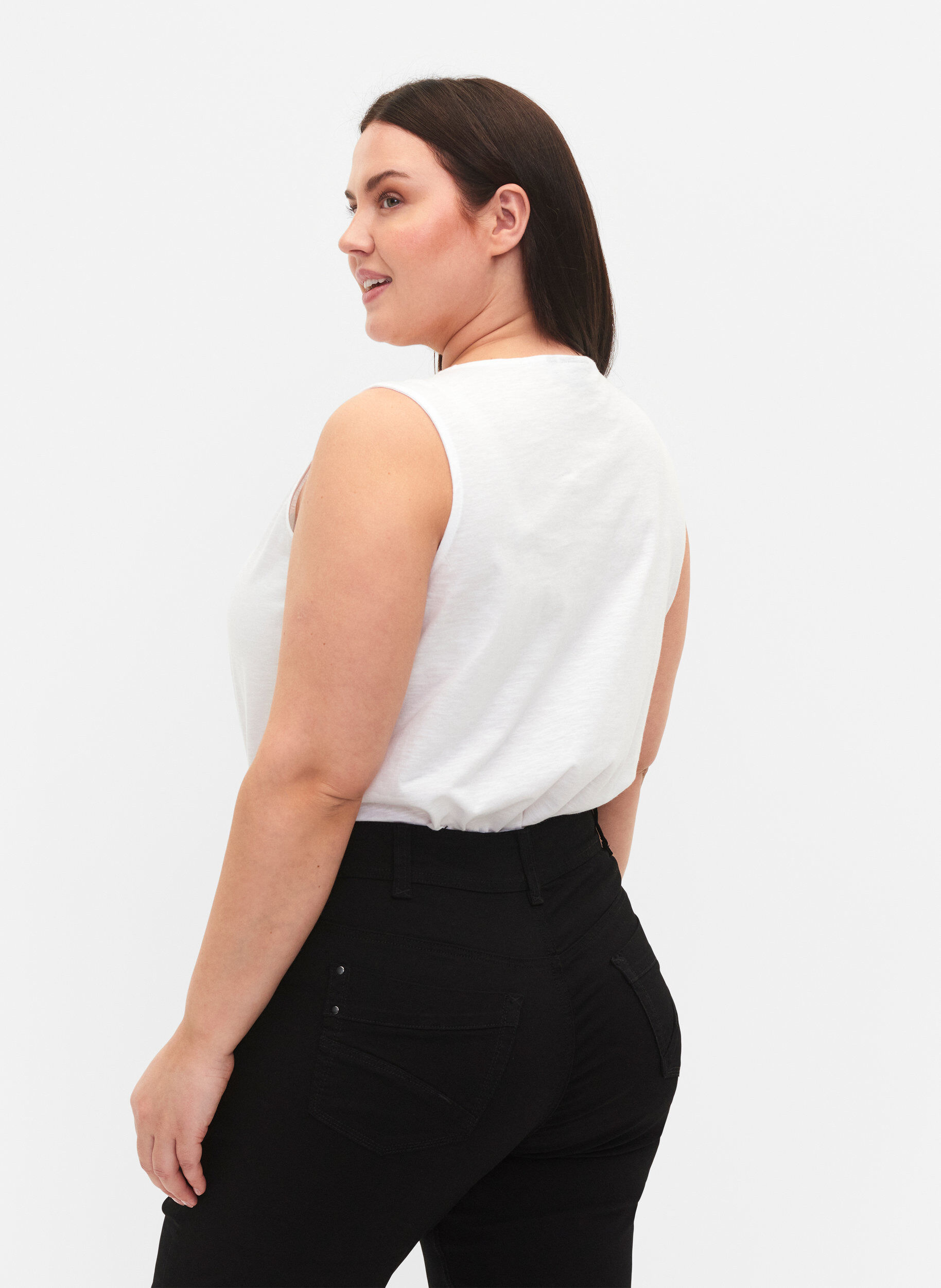 Zizzifashion Sleeveless top in cotton, Bright White, Model image number 1