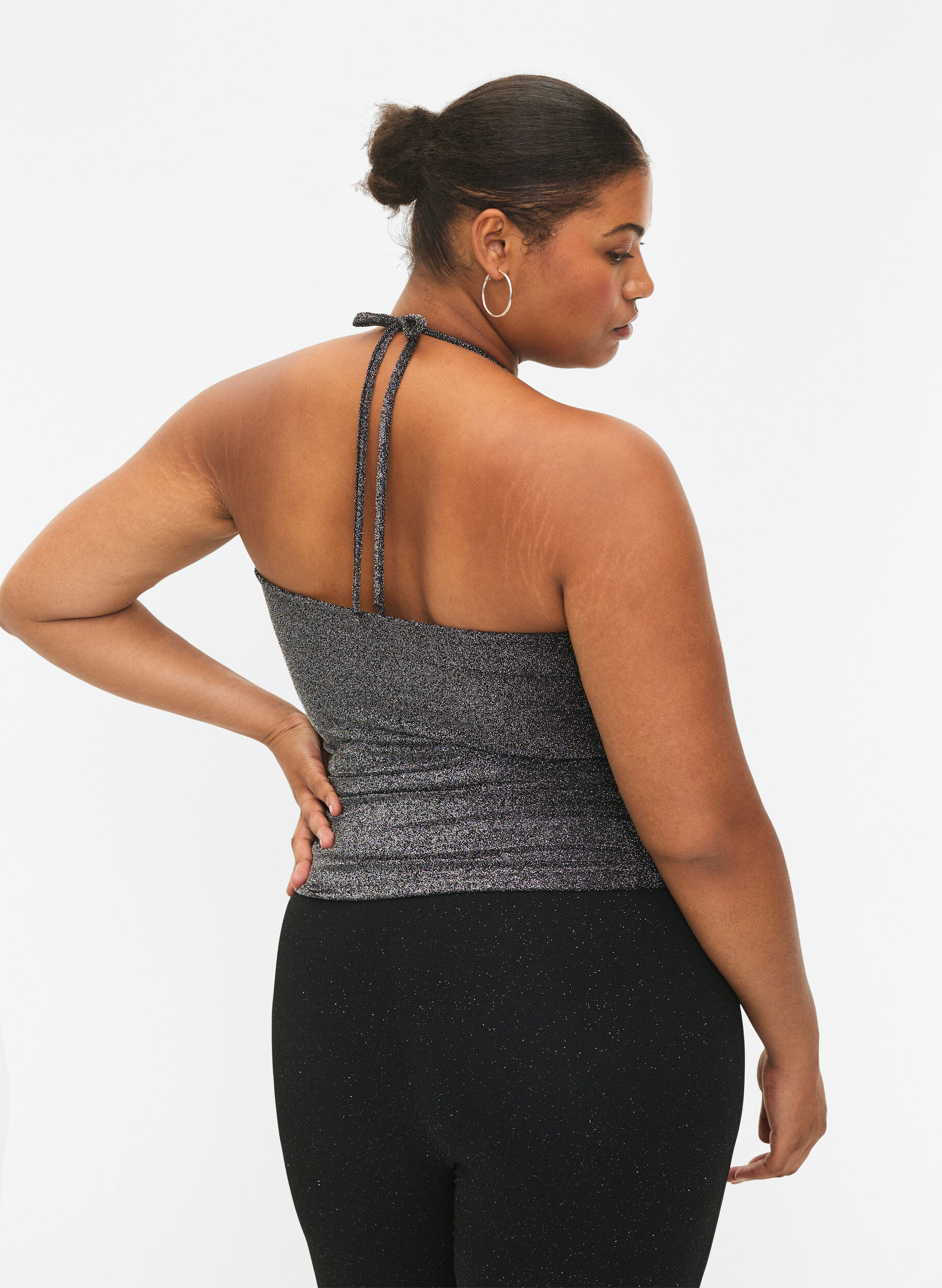 Zizzifashion Silver sleeveless top, Black Silver, Model image number 1