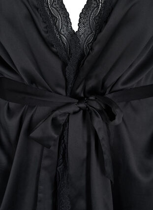 Dressing gown with lace details and 3/4-length sleeves, Black, Packshot image number 2