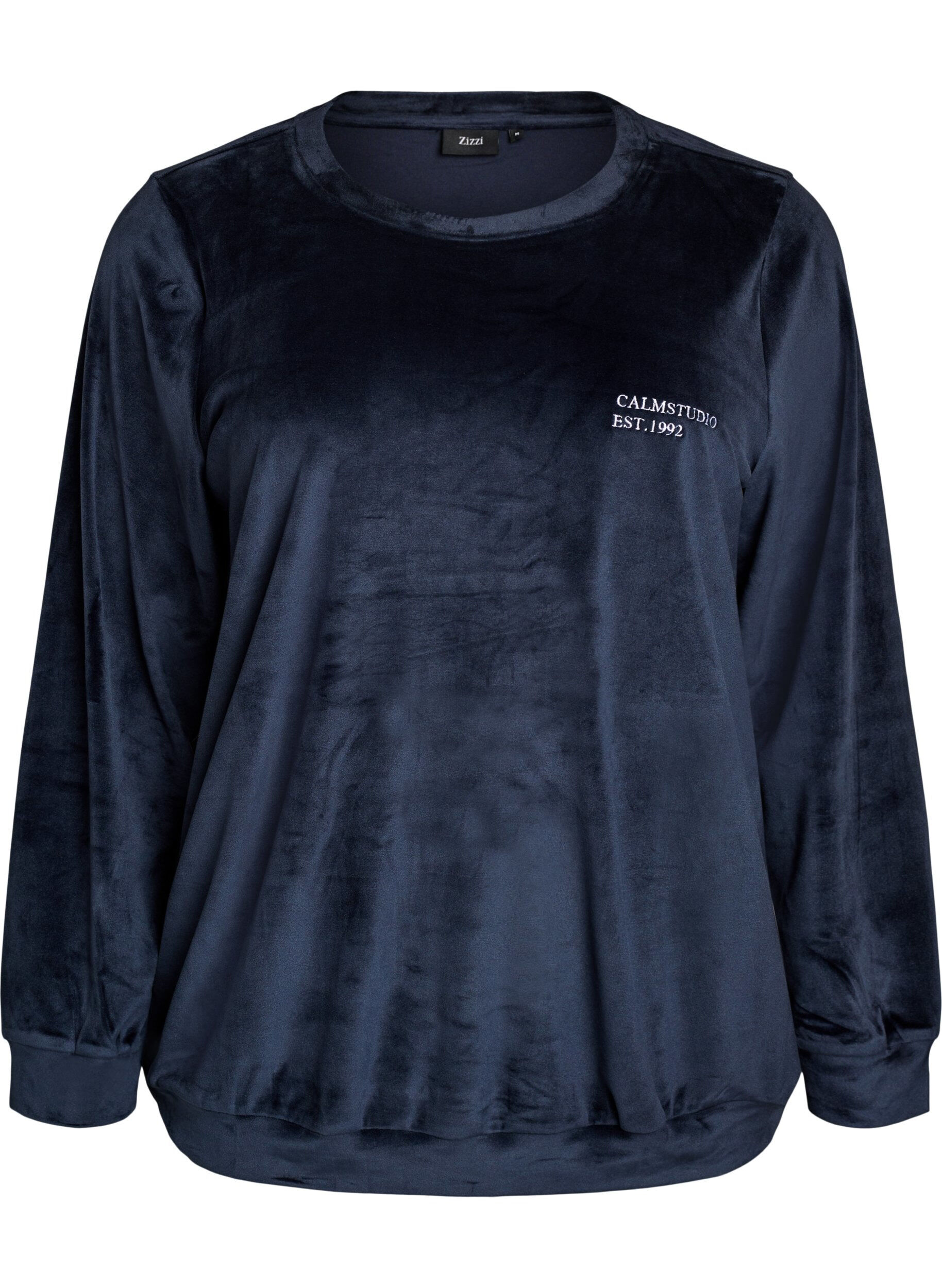 ZizzifashionVelour blouse with embroidered text, Blue, Packshot image number 0