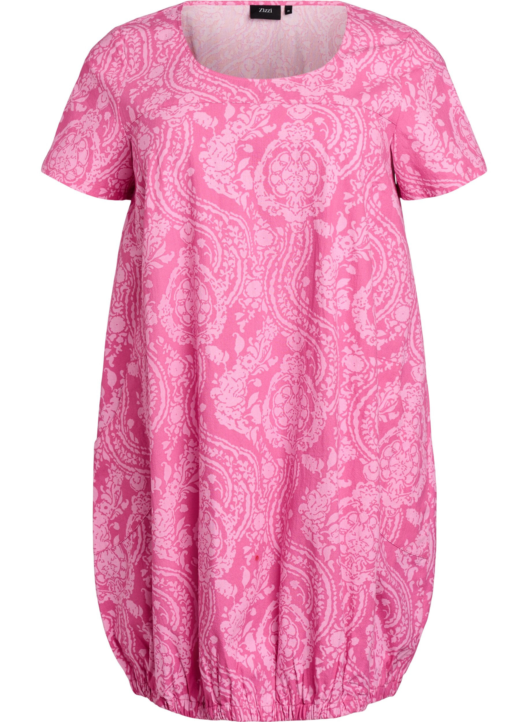 ZizzifashionShort-sleeved cotton dress with print, Pink, Packshot image number 0