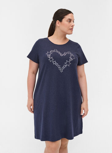 Short-sleeved nightdress in a cotton blend, Night Sky Mélange, Model image number 0