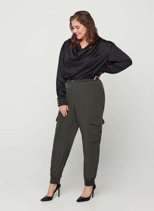 Cargo trousers with side pockets, Peat, Model image number 0
