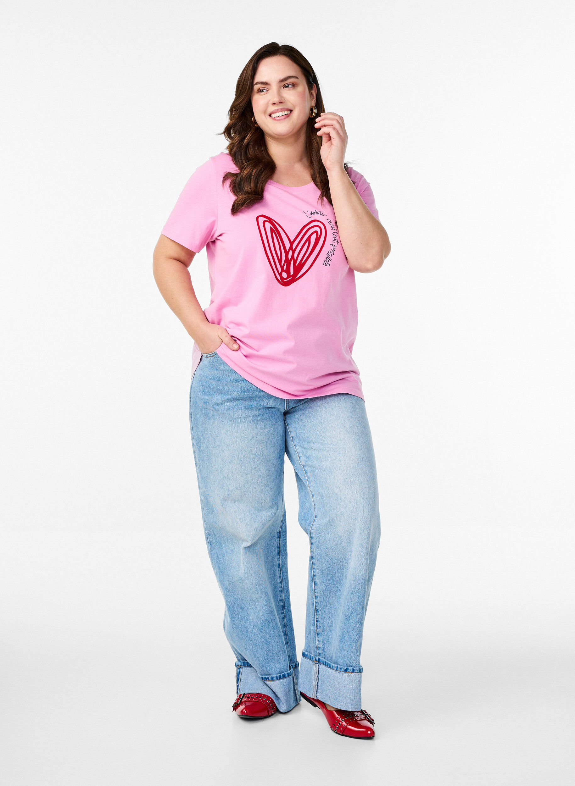 Zizzifashion Cotton T-shirt with motif, Begonia P. w. Heart, Model image number 2