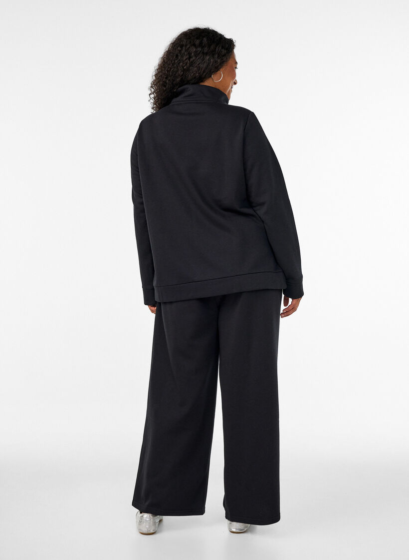 High-waisted sweatpants with wide legs, Black, Model image number 1