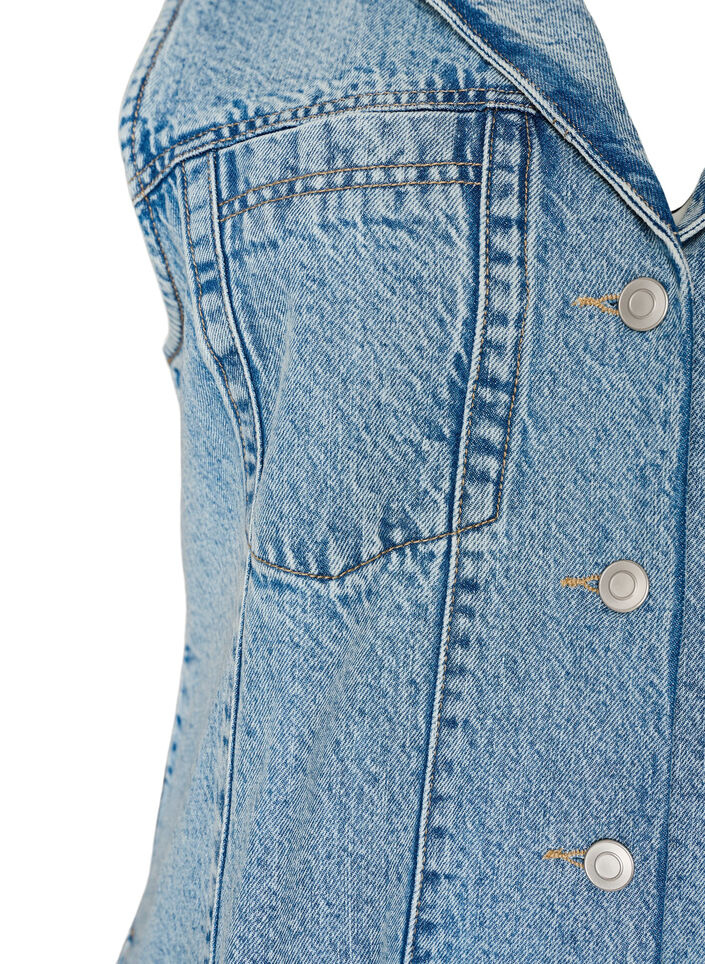 Sleeveless denim dress with button fastening and slits, Light Blue, Packshot image number 3