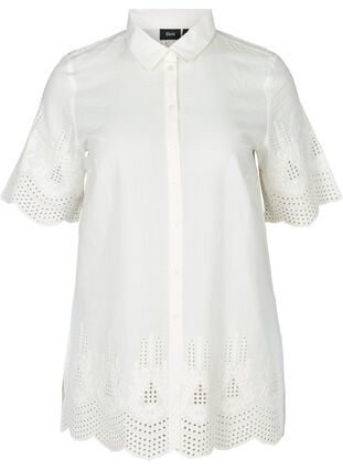 Short-sleeved tunic with broderie anglaise, Bright White, Packshot image number 0