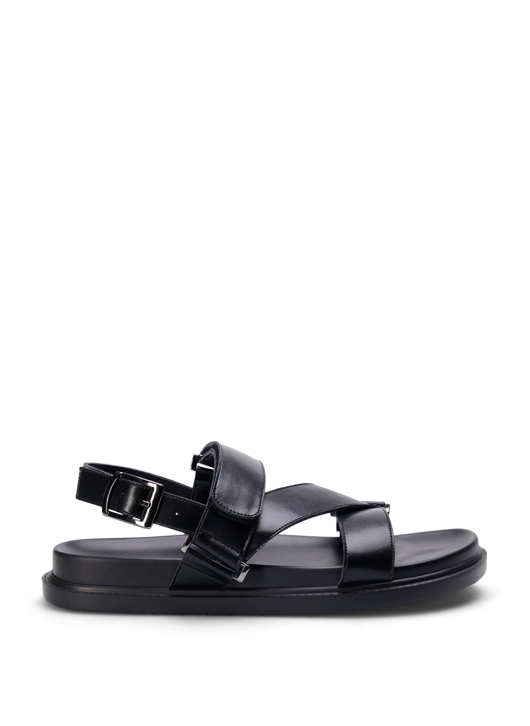 Zizzifashion Wide fit - Leather sandal with adjustable straps, Black, Packshot image number 0