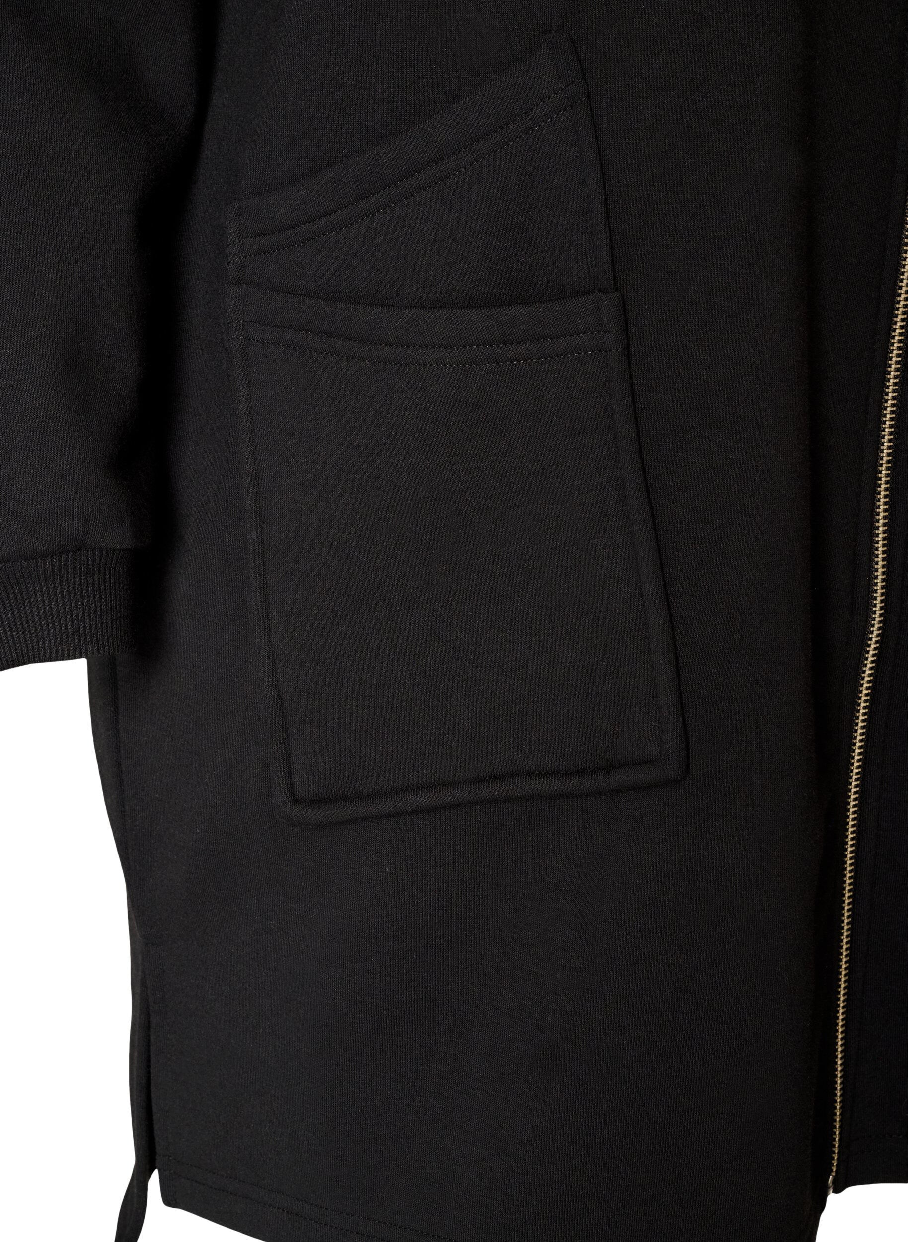 ZizzifashionLong hooded cardigan with zipper, Black, Packshot image number 3