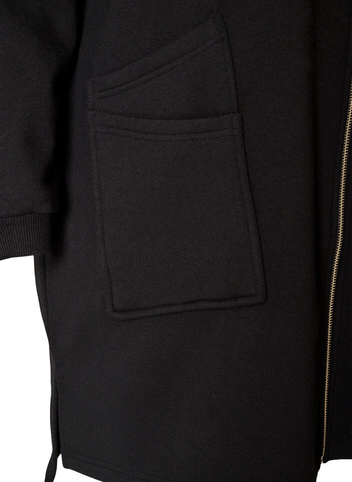Long hooded cardigan with zipper, Black, Packshot image number 3