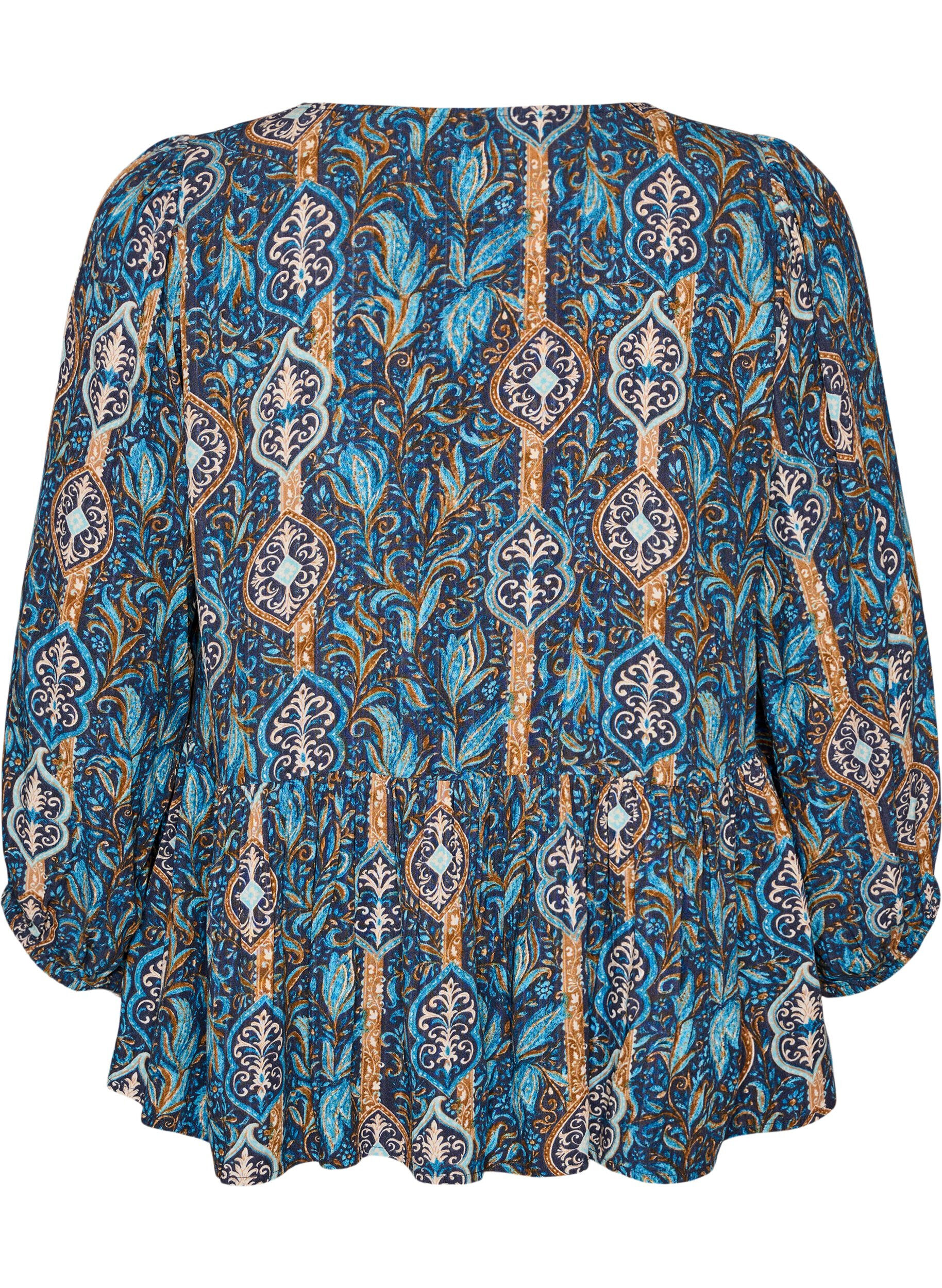 ZizzifashionBlouse with paisley print and lace detail, Light Blue, Packshot image number 1