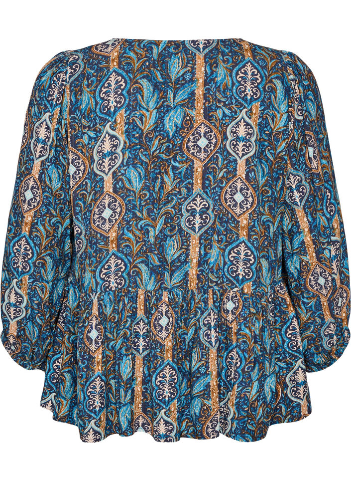 Blouse with paisley print and lace detail, Light Blue, Packshot image number 1
