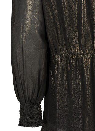 Long-sleeved dress with smocking and ruffles, Black w. Gold, Packshot image number 3