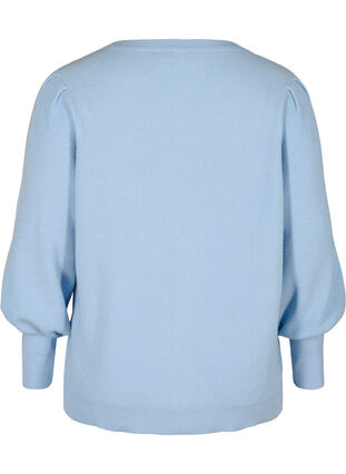 Knitted cardigan with puffy sleeves, Chambray Blue Mel., Packshot image number 1