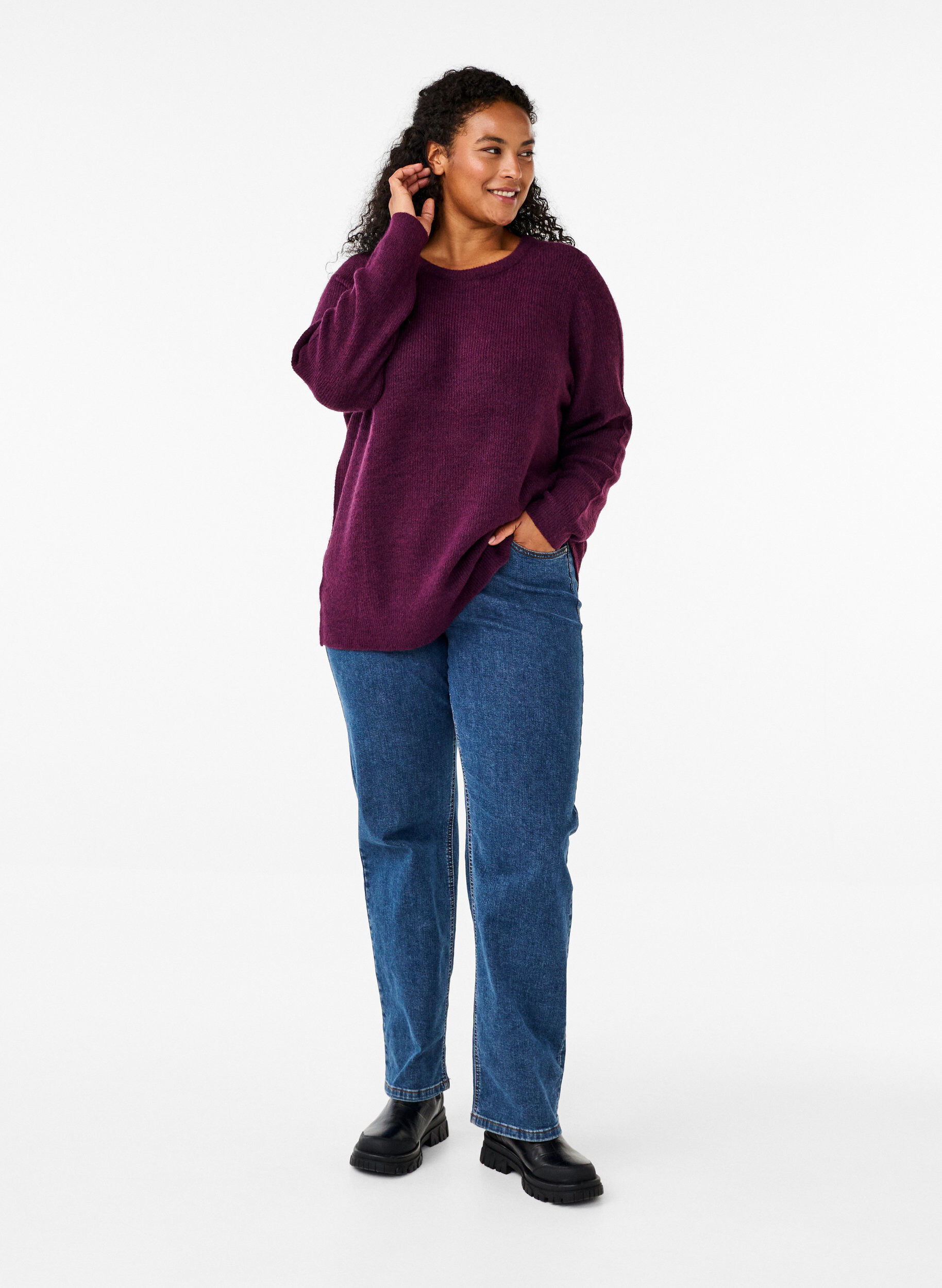 Zizzifashion Melange sweater with round neck, Potent Purple Mel., Model image number 2
