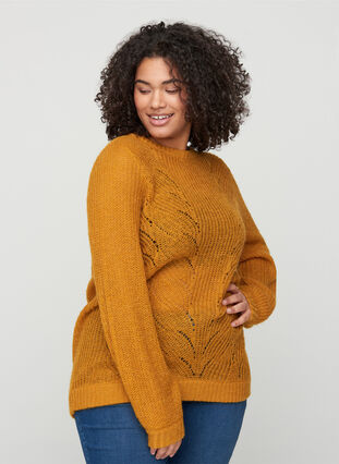 Knitted blouse with wool and round neck, Buckthorn Brown, Model image number 0