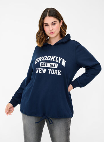 Sweatshirt hoodie with drawstring hem, Navy Blazer, Model image number 0