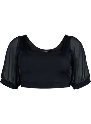 Bikini top with short mesh sleeves, Black, Packshot image number 0