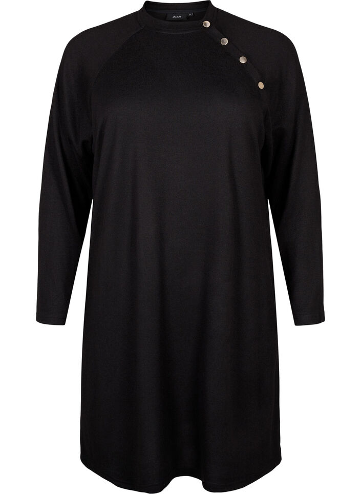 Jersey dress with buttons, Black, Packshot image number 0