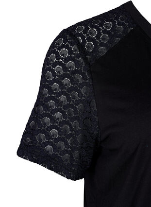 T-shirt with lace sleeves, Black, Packshot image number 3