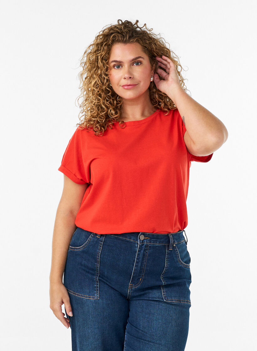 Short-sleeved cotton blend T-shirt, Orange, Model image number 0