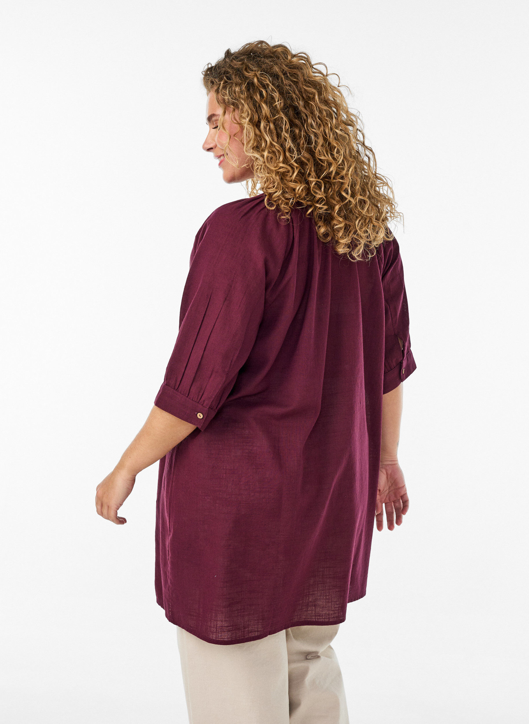 ZizzifashionCotton tunic with a V-neck, Red, Model image number 2