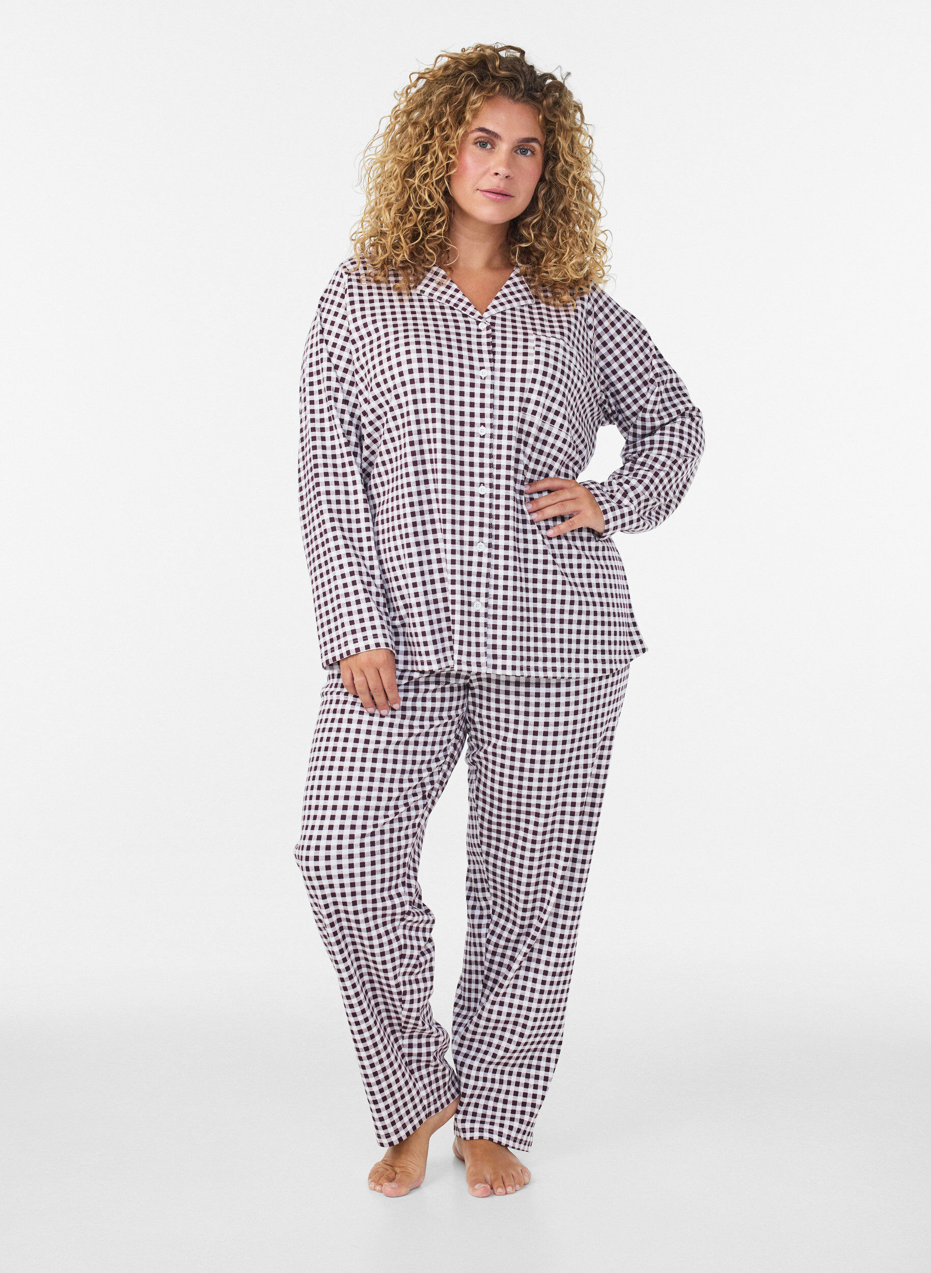 ZizzifashionCotton pyjama shirt with chest pocket, Red, Model image number 1