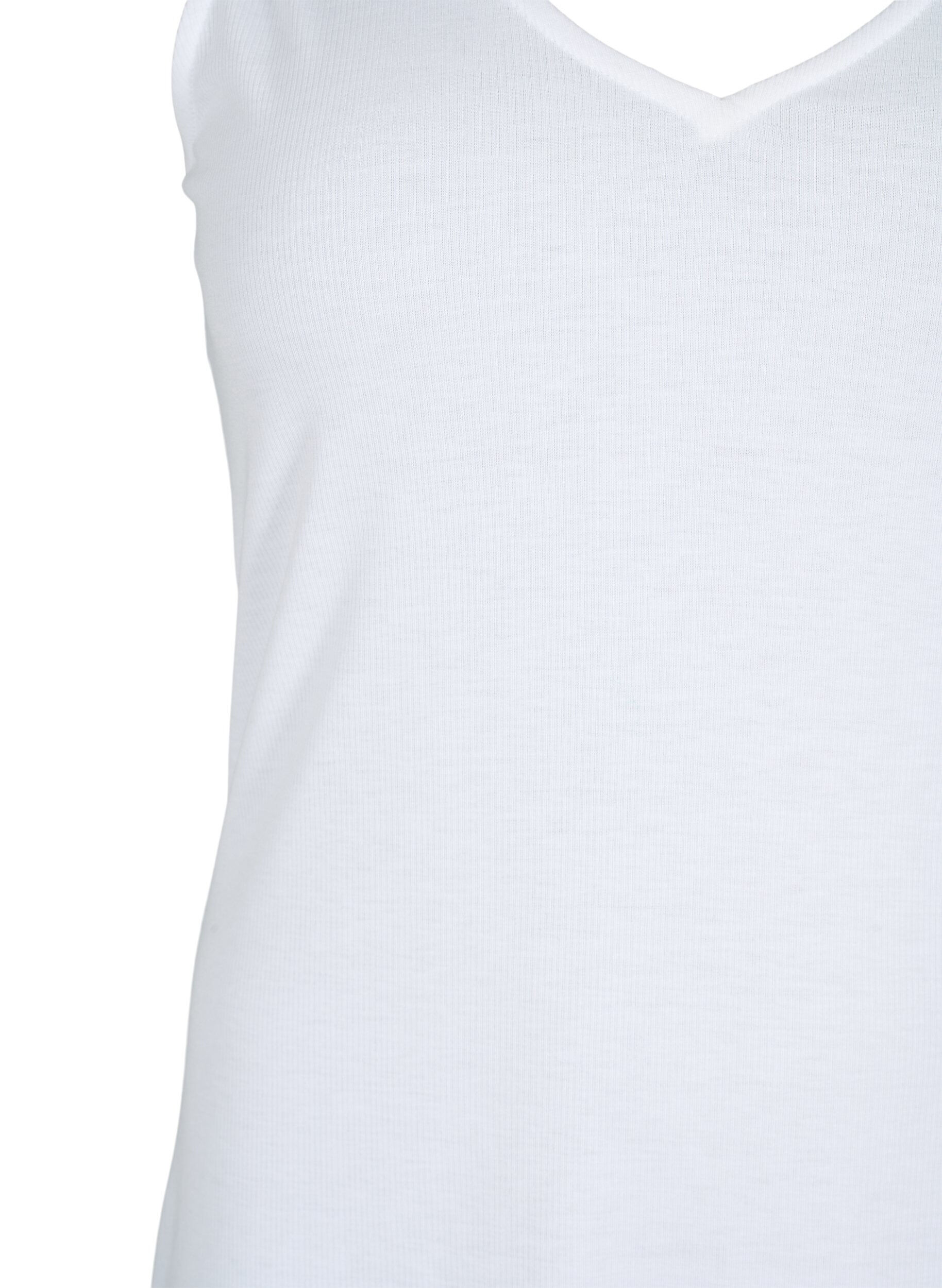 Zizzifashion Basic top in rib with v-neckline, Bright White, Packshot image number 2