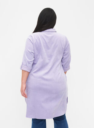 Velvet dress with 3/4-length sleeves and buttons, Wisteria, Model image number 1