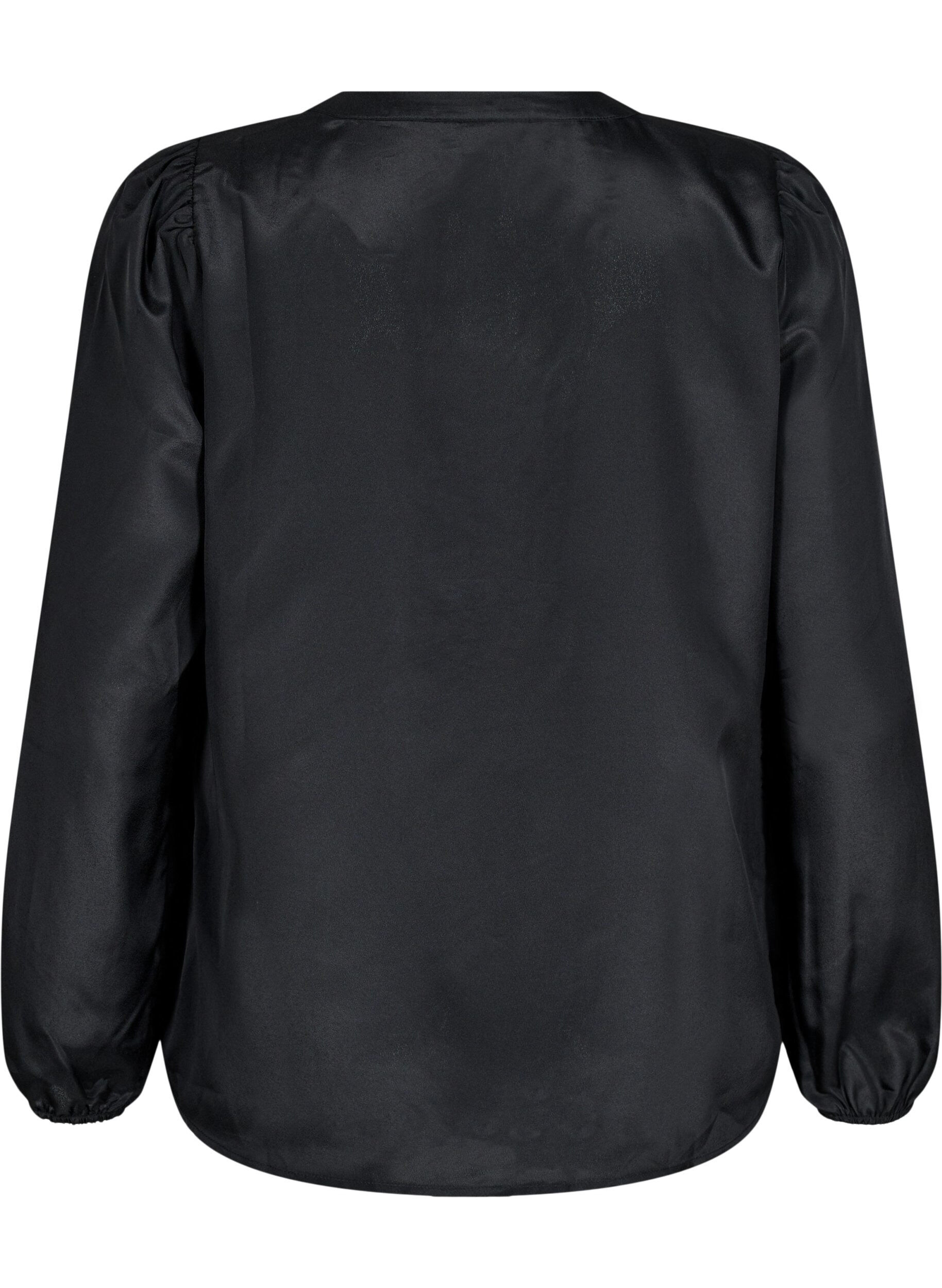 Zizzifashion Satin blouse with ruffle detail, Black, Packshot image number 1