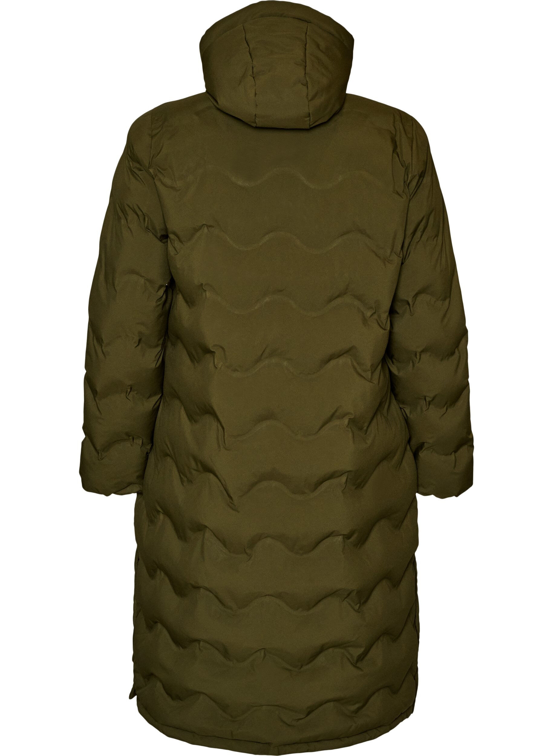 ZizzifashionLong hooded puffer jacket with a wave pattern, Green, Packshot image number 1