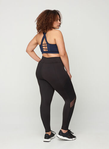 Cropped sports tights with mesh, Black, Model image number 0