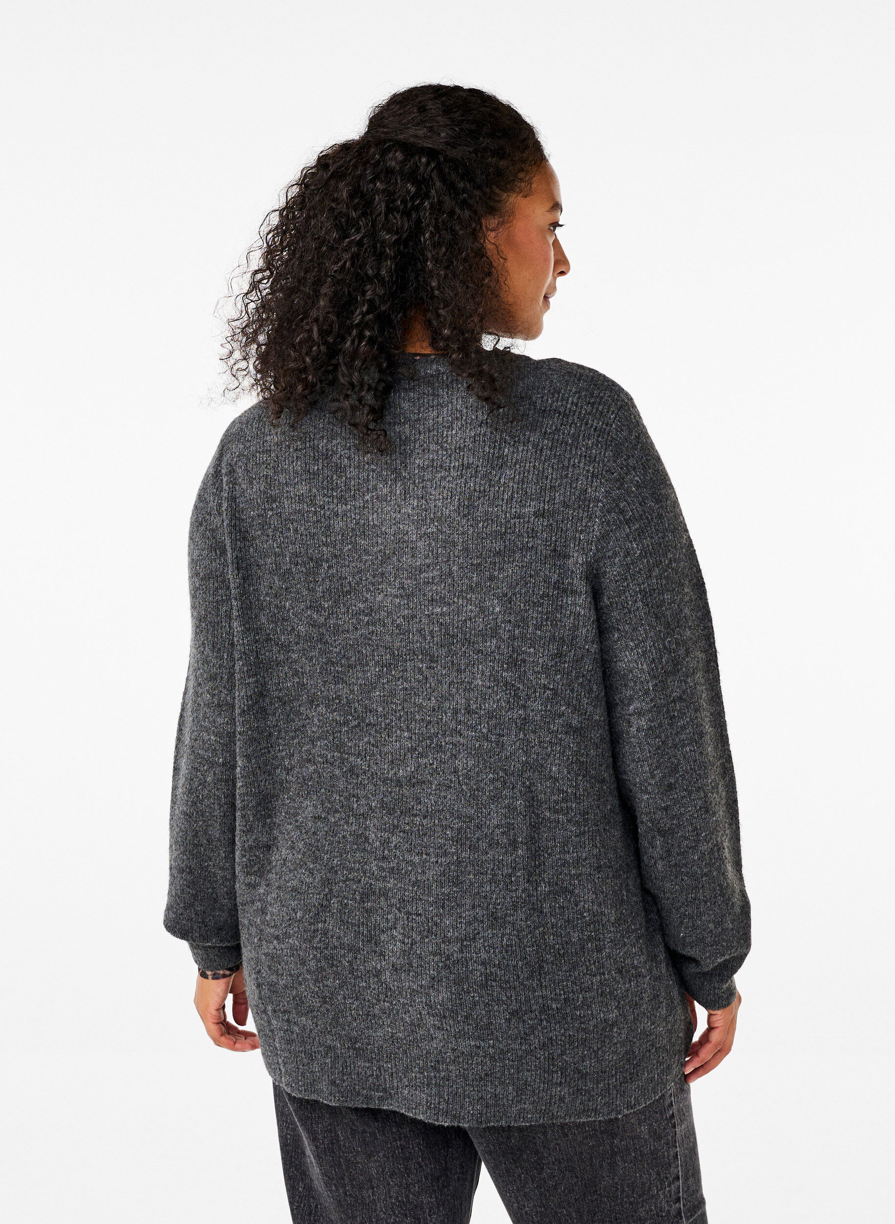 Zizzifashion Melange sweater with round neck, Dark Grey Black Mel., Model image number 1