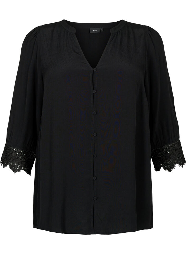 Viscose shirt with v-neckline, Black, Packshot image number 0