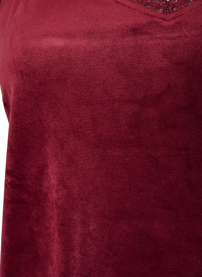 Velour top with lace trim, Red, Packshot image number 2
