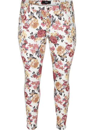 Super slim Amy jeans with floral print, White Flower AOP, Packshot image number 0