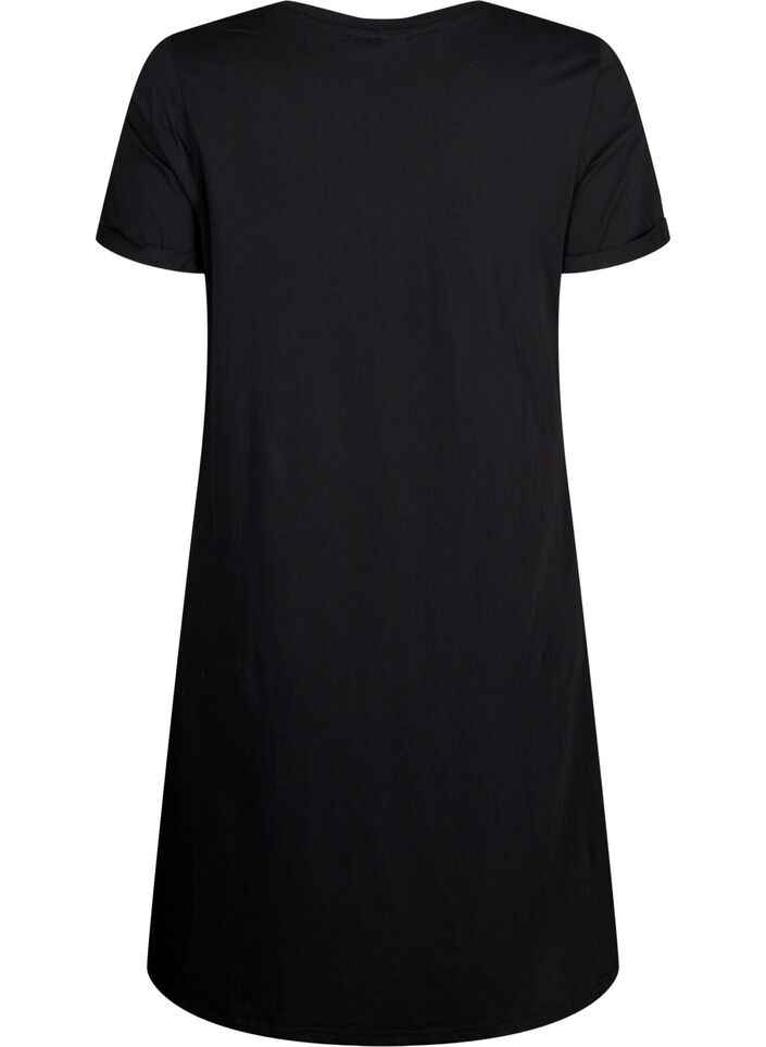 Short-sleeved nightgown in organic cotton, Black, Packshot image number 1