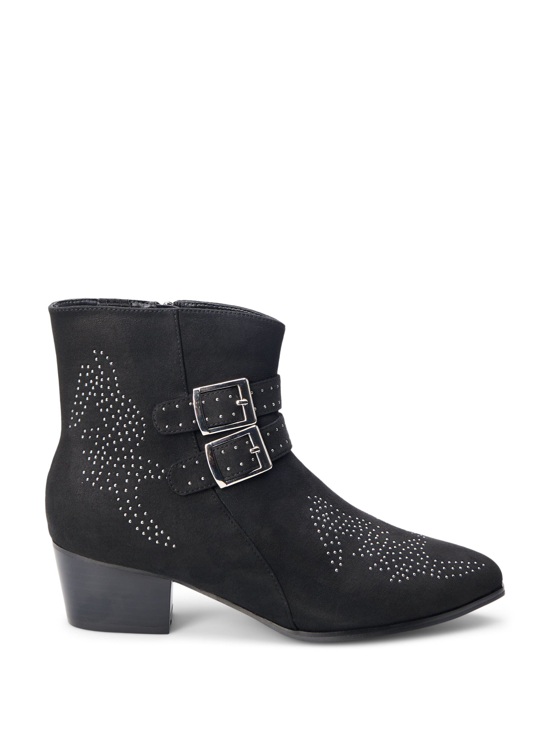 Zizzifashion Wide fit - Short boot with studs and buckles, Black, Packshot image number 0