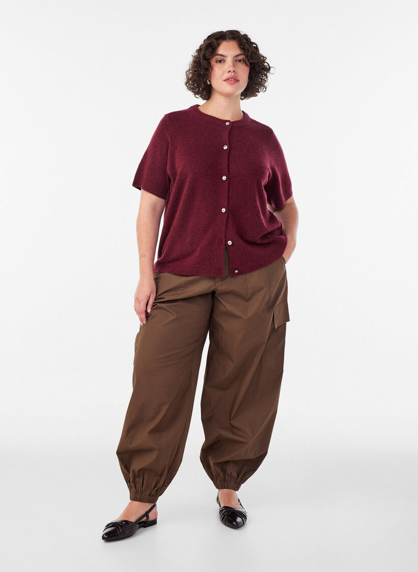 Knit cardigan with short sleeves, Red, Model image number 1