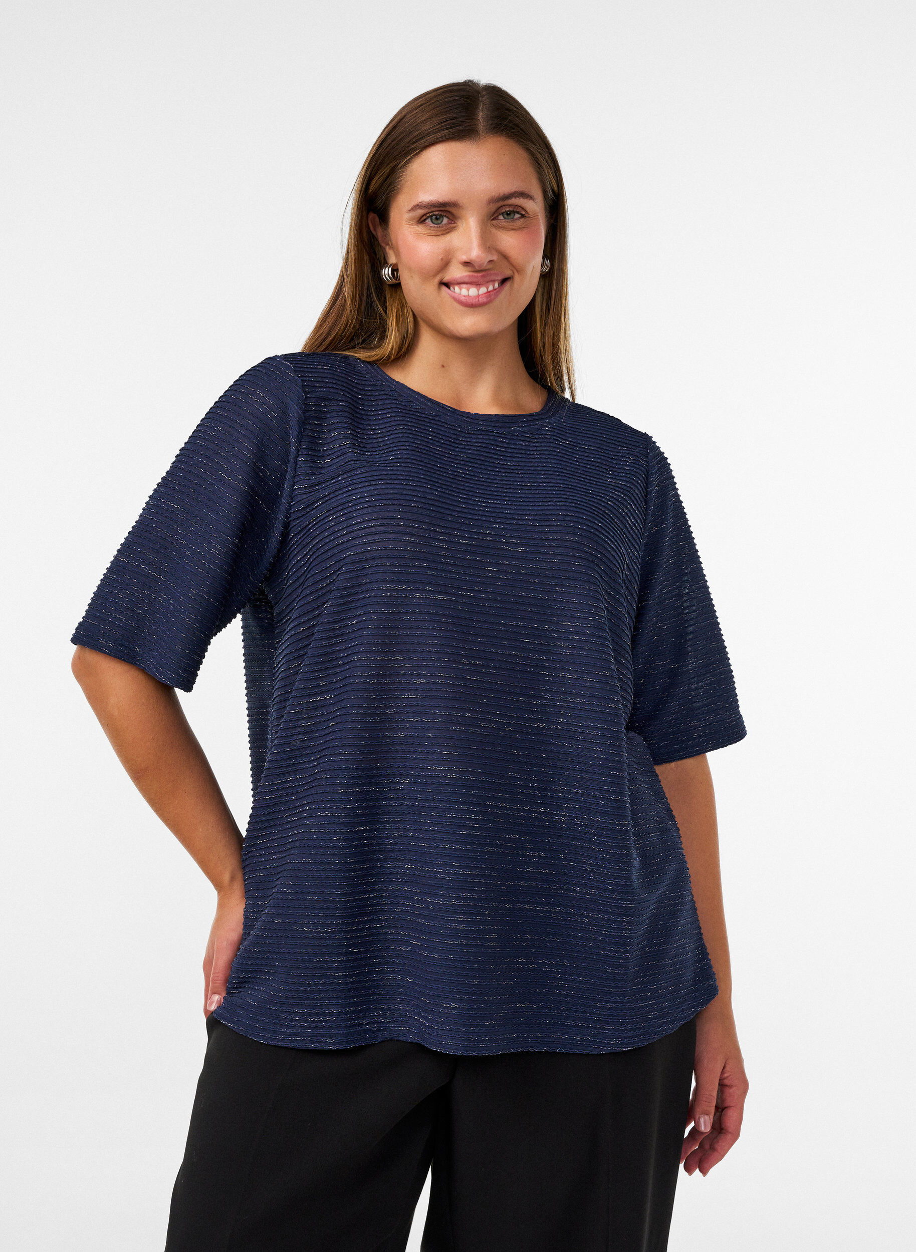 ZizzifashionBlouse with texture and glitter, Blue, Model image number 0