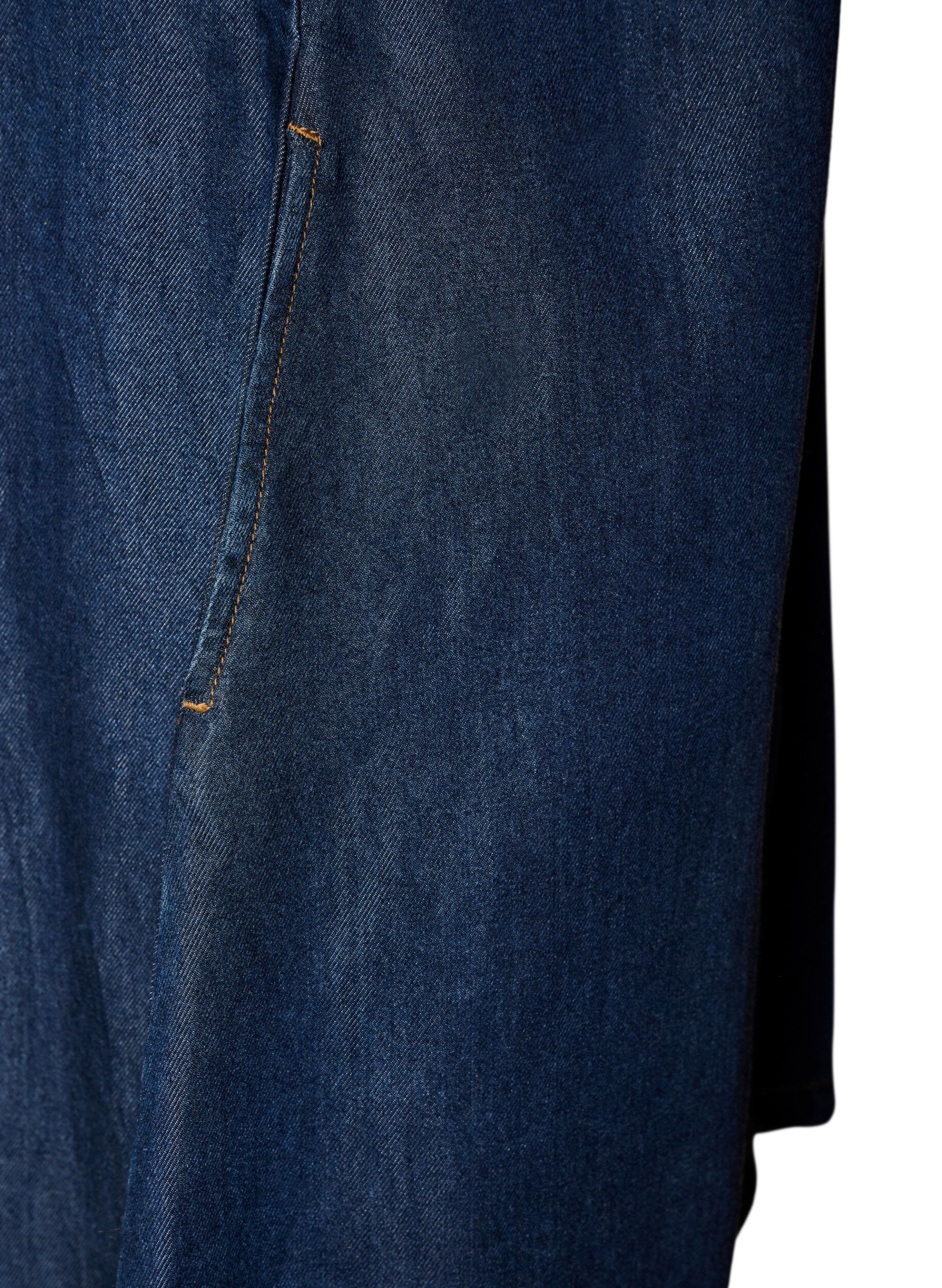 Zizzifashion Denim dress in lyocell with buttons and short sleeves, Blue, Packshot image number 3